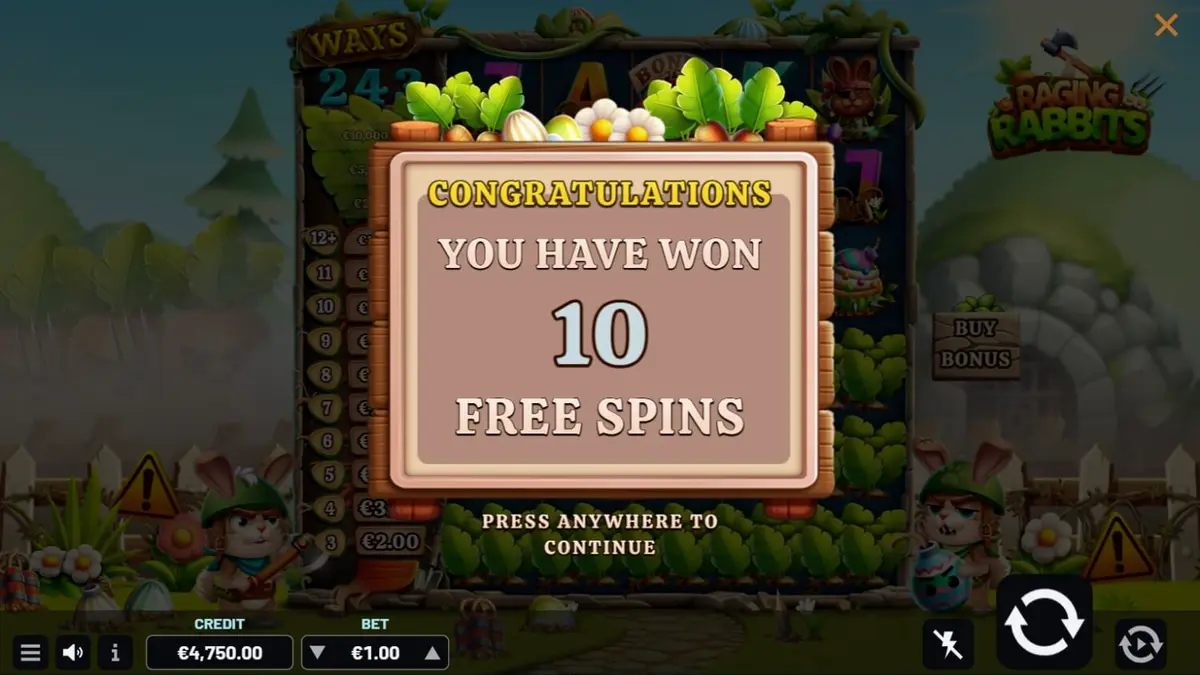 Interface do jogo de slot Raging Rabbits com tema de coelhos guerreiros